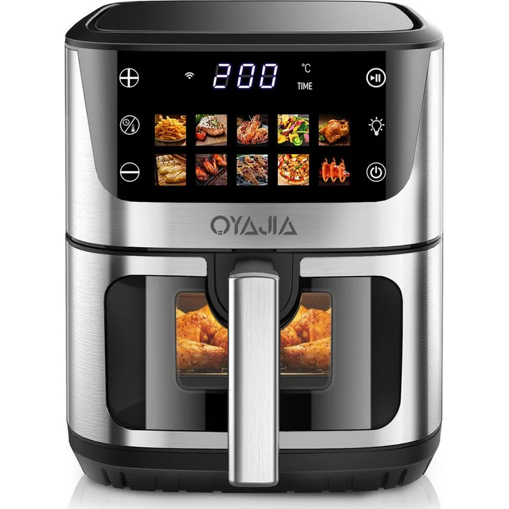 oyajia Heißluftfritteuse 9 Liter XXL Air Fryer, 10in1 mit Farb-LED-Display, Sensor-Touch Bedienung, fettfreier Zubereitung, Timer, spülmaschinenfestem Korb, 1800 W, Warmhaltefunktion