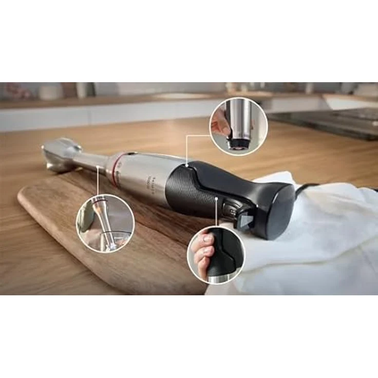 Bosch Serie 6 Stabmixer ErgoMaster MSM6M852, 1200 W mit QuattroBlade System und Keramik-Kupplung, Edelstahl – Bild 3