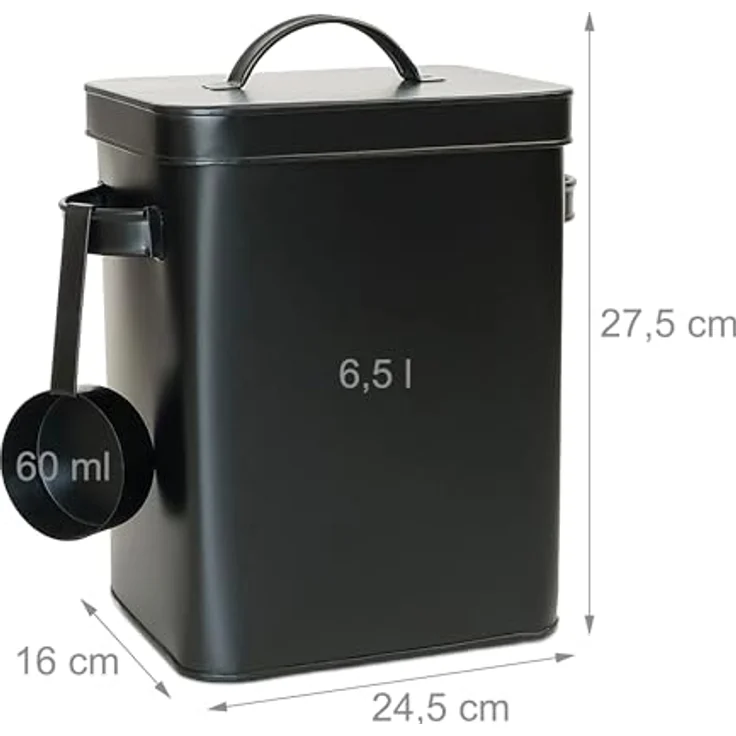 Relaxdays 2 x Metallbox, 6,5 L Aufbewahrungsbox mit Dosierhilfe, luftdicht, schwarz – Bild 4