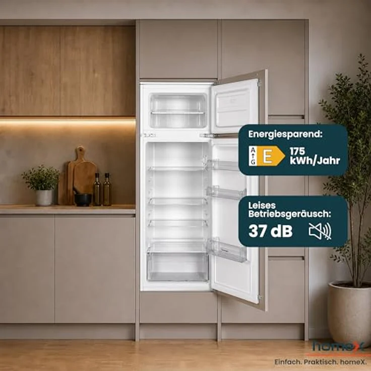 homeX CFB2051E Einbaukühlschrank mit Gefrierfach, 205 Liter, Schlepptür, für 145 cm Nische, Energieeffizienzklasse E, leiser Betrieb 37 dB – Bild 6