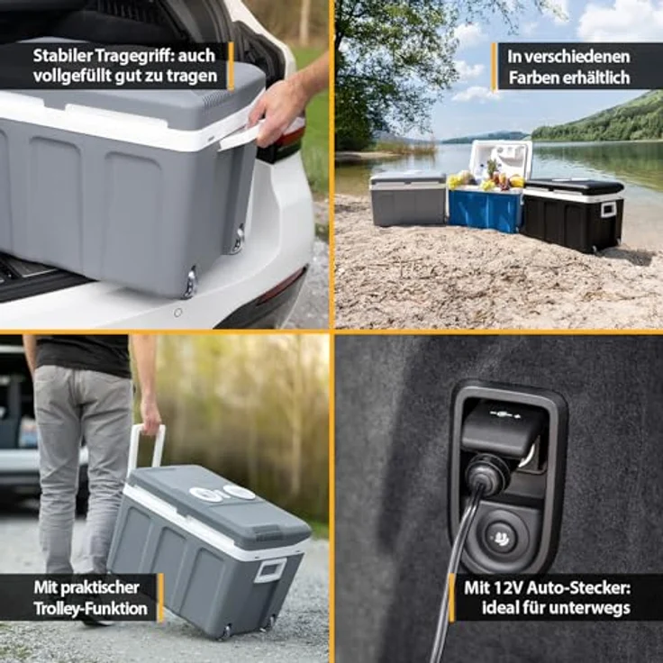 First Kühlbox 40 l, elektrische Kühl- und Warmhaltefunktion, grau/weiß, Kühlung bis -18 °C, Heizfunktion bis 65 °C, Tragegriff, abschließbare Kabelkammer – Bild 4