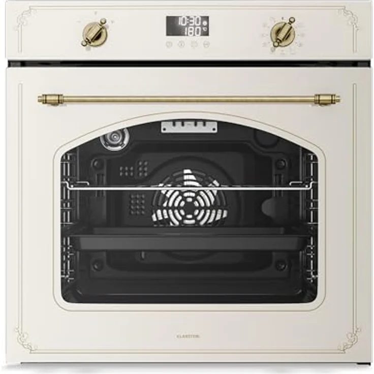 Klarstein Victoria Pyro Einbaubackofen 60 cm – 76L, Retro Design mit 11 Funktionen, Energieklasse A, Pyrolyse, Timer, Vierfachverglasung, Emaille-Innenraum, Sahne – Bild 1