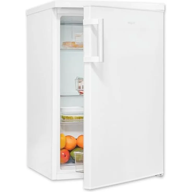 Exquisit KS16-V-H-010C, Kühlschrank ohne Gefrierfach, 133 l, LED-Beleuchtung, 3 Glasablagen, manuelle Temperaturregelung, wechselbarer Türanschlag, weiß – Bild 2