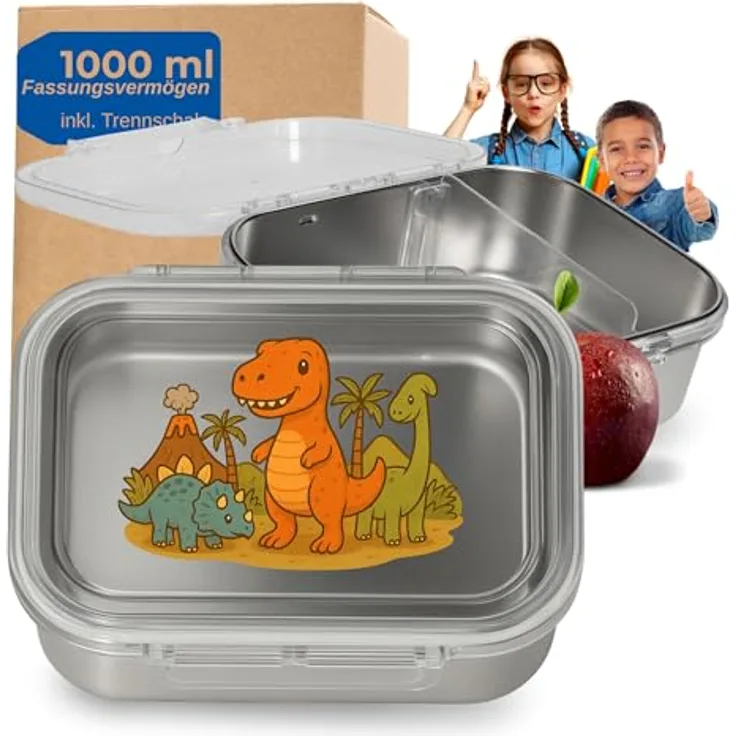 elasto Lunchbox Storage, Brotdose für Kinder 1000 ml aus Edelstahl mit herausnehmbarer Trennwand, BPA-frei und auslaufsicher