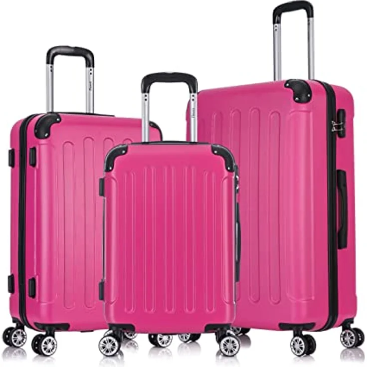 Flexot® F-2045 Koffer, Hartschale & 3tlg Kofferset (Rose) Zwillingsrollen Trolleys, leicht & elastisch – Bild 1