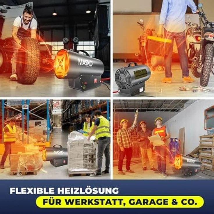 MASKO Gasheizgebläse Heizkanone 30 kW, leistungsstarker Heißluftgenerator mit Piezo-Zündung, inkl. Gasschlauch & Druckminderer für Gasflaschen – Bild 5