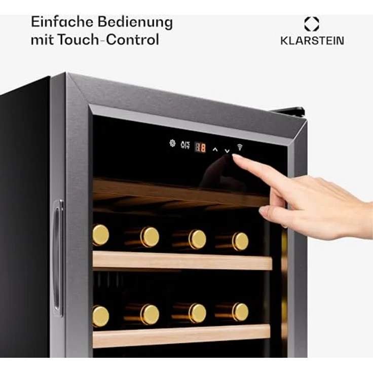 Klarstein Weinkühlschrank, 1 Zone Getränkekühlschrank, Leiser Indoor/Outdoor Kühlschrank, 63 Liter Flaschenkühlschrank Klein, Weinkühler für 24 Flaschen, 5-18°C, Gebürsteter Edelstahl – Bild 5