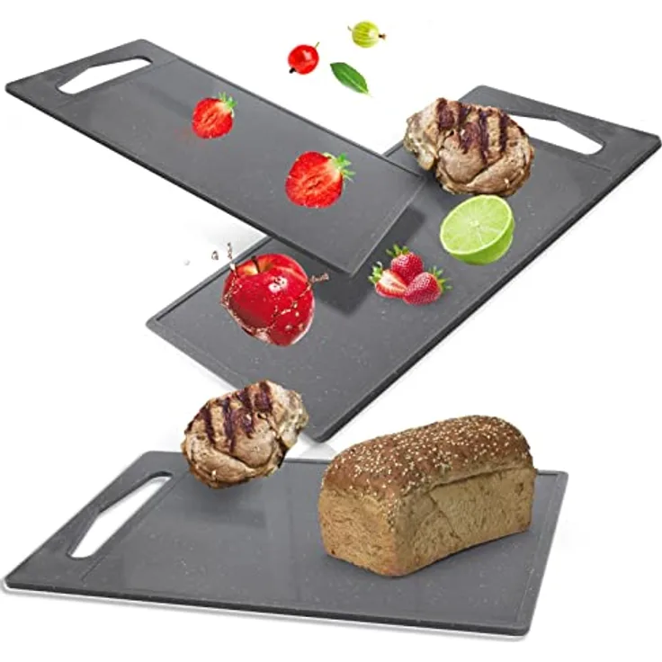 Classbach 3er Schneidebrett-Set Kunststoff, Spülmaschinen geeignet, Küchenschneidebrett mit Saftrinne BPA frei aus Kunststoff, Schneidebrettchen, lebensmittelecht, hellgrau, C-SB 4012 K