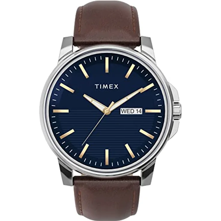 Timex Classic Premium TW2V79200, Herren-Armbanduhr 45mm mit braunem Lederarmband, blauer Zifferblattanzeige, 1/20-Sekunden-Chronograph, wasserdicht bis 30m
