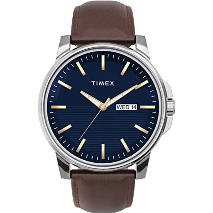 Timex Classic Premium TW2V79200, Herren-Armbanduhr 45mm mit braunem Lederarmband, blauer Zifferblattanzeige, 1/20-Sekunden-Chronograph, wasserdicht bis 30m – Bild 1