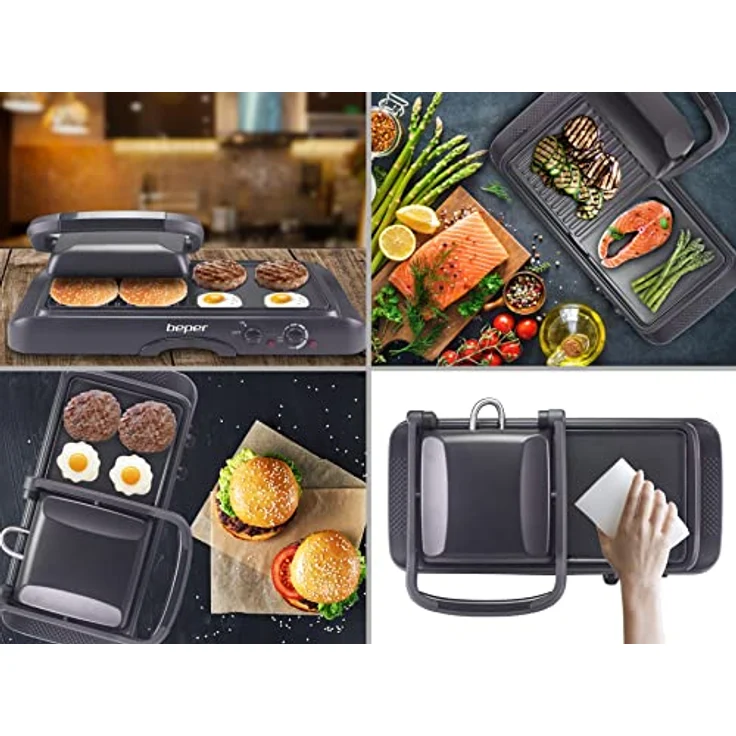 BEPER P101TOS501 Kontaktgrill Antihaft-Aluminium Elektrogrill 1600 W, Tischgrill mit verschiedenen Kochflächen und Temperaturregelung – Bild 4