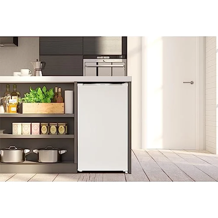 MEDION Kühlschrank mit Eiswürfelfach (90L Gesamt-Nutzinhalt 80L Kühlteil 10L Eiswürfelfach, transparente Gemüseschublade, freistehend, wechselbarer Türanschlag, höhenverstellbare Füße, MD37690) – Bild 2