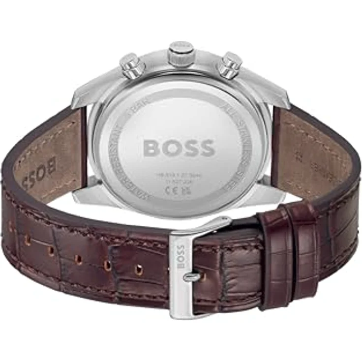 BOSS Chronograph Quarz Uhr für Herren Kollektion SKYTRAVELLER mit Dunkel-Braunes Lederarmband - Präzises Chronographenwerk und stilvolles Design – Bild 3