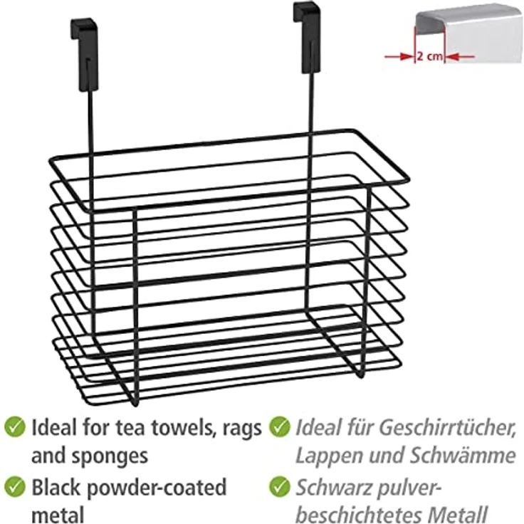 WENKO Einhängekorb Groß, platzsparender Organizer zum Einhängen an Schublade oder Schranktür, geeignet für Badezimmer und Küche, ohne Bohren, aus pulverbeschichtetem Metall, 24 x 24,5 x 15 cm, Schwarz – Bild 3
