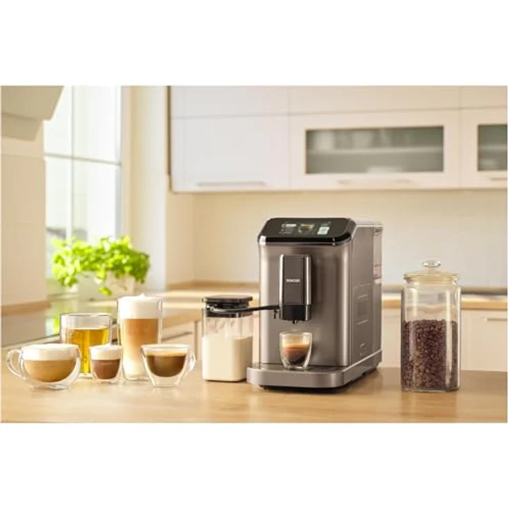 Sencor SES 8500BK, Kaffeevollautomat mit 1350W, 20 bar Druck, 1,5 l Wassertank und 200 g Bohnenbehälter, grau – Bild 3