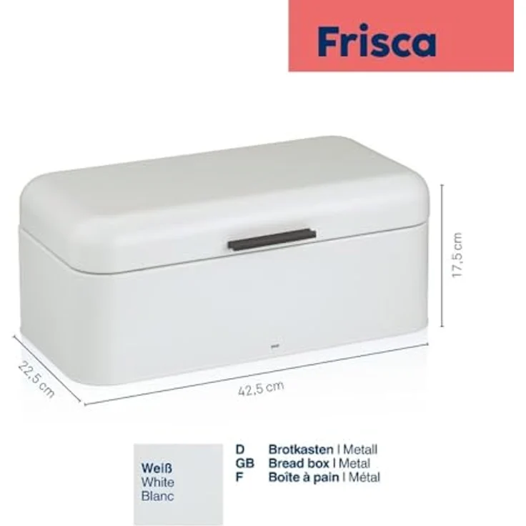 kela Brotkasten FRISCA, Brotbehälter aus Metall mit schwarzem Griff, weiß, 42.50x17.50x22.50 cm – Bild 5