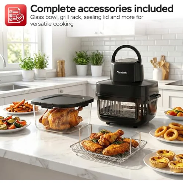 TurboTronic TT-AFG6 Heißluftfritteuse 6 L, 1600 W, digitale Steuerung, 7 Programme, Touch-Display, BPA-frei, schwarz – Bild 4