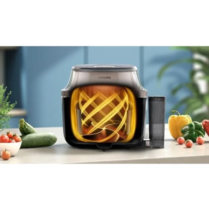 Philips Heißluftfritteuse NA547/07 Steam Airfryer 5000 Series, 7,2L, 2000 W, mit Dampfgarfunktion und RapidAir Plus Technologie, Schwarz/Gold – Bild 8