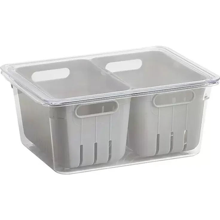 Zeller Present Kühlschrankorganizer-Set, Kunststoff Grau, unterteilt mit Abtropfsieb, ideal für Obst und Gemüse, 10 x 22,5 x 17,5 cm