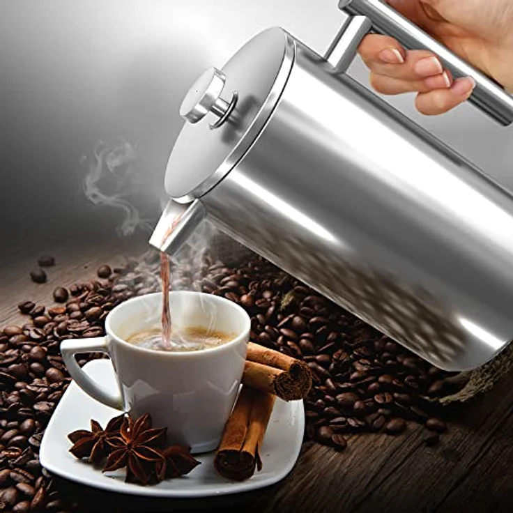 KICHLY French Press Kaffeebereiter 20 Oz - 600 ml (3 Tassen) - doppelwandig mit dreifachem Edelstahlfilter - Silber – Bild 3