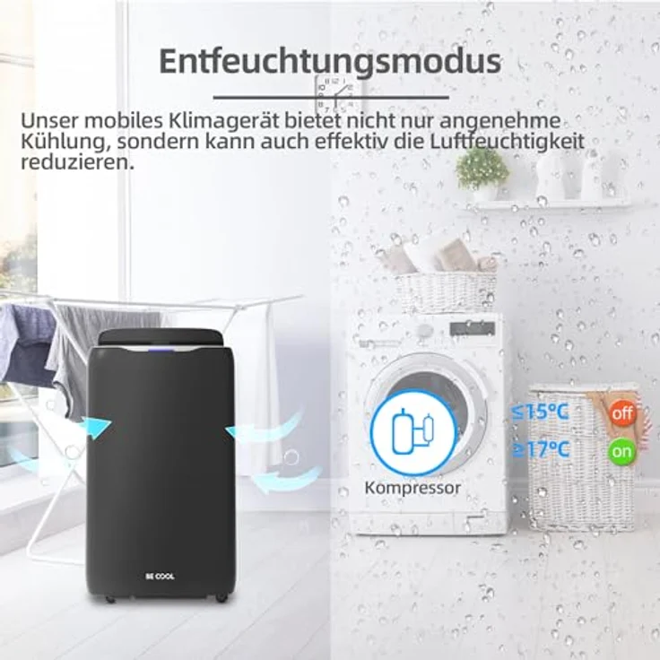 BE COOL 4in1 Klimagerät BC14KL2402FW, 14.000 BTU, Heizfunktion, WiFi-Steuerung, Fernbedienung, bis 125 m³, schwarz – Bild 4