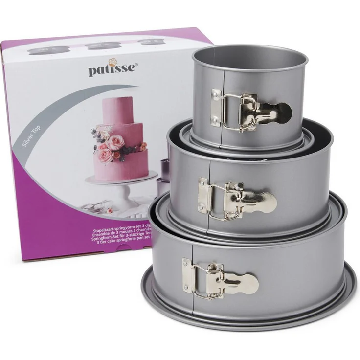 Patisse Backform 03525, Silver Top Springform-Set für 3 stöckige Torten, Hochzeitstorten und mehrstöckige Gebäcke, antihaftbeschichtet, Silbergrau - Preisvergleich – Bild 1