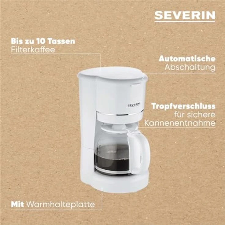 SEVERIN Filterkaffeemaschine mit Glaskanne, Kaffeemaschine mit Permanentfilter, für bis zu 10 Tassen (1,25L), mit Warmhalteplatte und Auto-Abschaltung, 900 W, weiß, KA 4323 – Bild 4