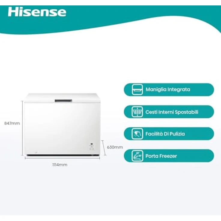 Hisense FC386D4AWLYE Tiefkühltruhe, 297 l, 4 Sterne, leise 40 dB, Weiß, 111,4 x 63 x 84,7 cm – Bild 2
