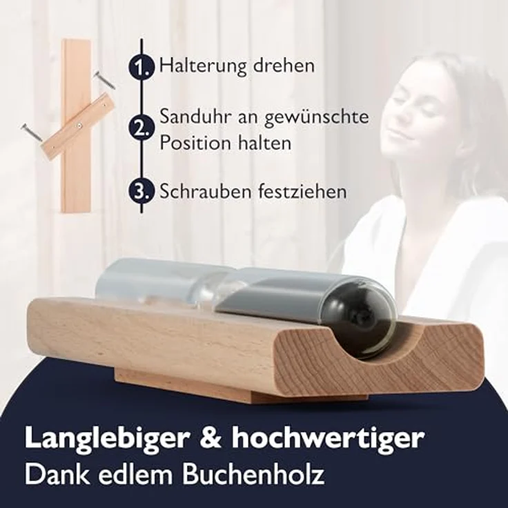 Liebenstein Sauna-Sanduhr, Buchenholz, 15 Minuten, handgefertigt in Deutschland, hitzebeständig, präzise und langlebig – Bild 5