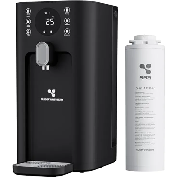 SUSGREENABLE SGIWDR03-B, 5-stufige Umkehrosmose-Wasserfilteranlage mit UV-Sofortheizung, installationsfrei