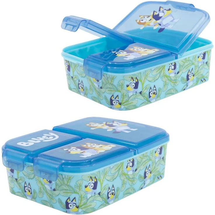 Bluey Lunchbox Brotdose mit 3 getrennten Fächern, Lunch to Go Vesper Dose, Blau
