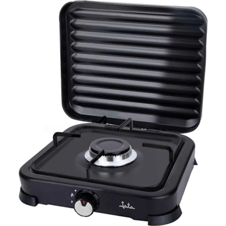 JATA JECG2721, Gaskochfeld mit 1 Kochzone, elegante schwarz Gusseisen Arbeitsplatte, Drehregler – Bild 1