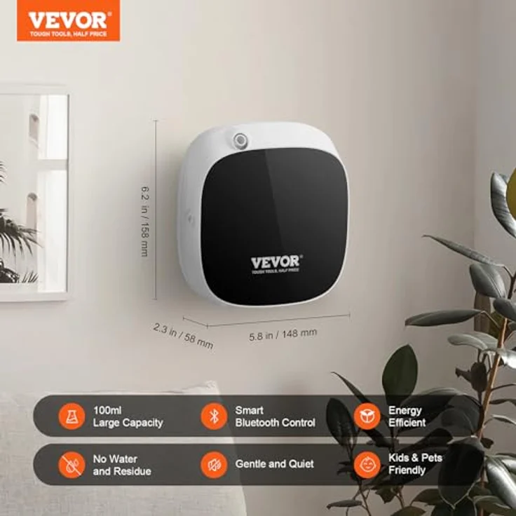 VEVOR Duft-Luftmaschine 100 ml, Bluetooth-Smart-Diffusor für ätherische Öle, wasserloser Kaltluftdiffusor für aromatische Raumluft bis 1000 m², leise Aromatherapie für Zuhause, Büro, Hotel, Spa – Bild 2