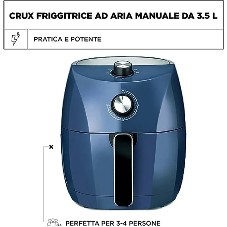 Crux 3.7QT Manual Air Fryer, Faster Pre-Heat, No-Oil Frying, Fast Healthy Evenly Cooked Meal Every Time, Dishwasher Safe Non Stick Pan and Crisping Tray for Easy Clean Up, Stainless Steel/Blue – Bild 2