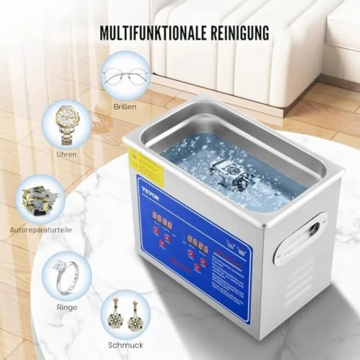 VEVOR Ultraschallreiniger 2,85 L, Hochleistungs-Ultraschallreinigungsmaschine mit 120 W und 40 kHz für Schmuck, Brillen und Uhren, Edelstahlqualität – Bild 5