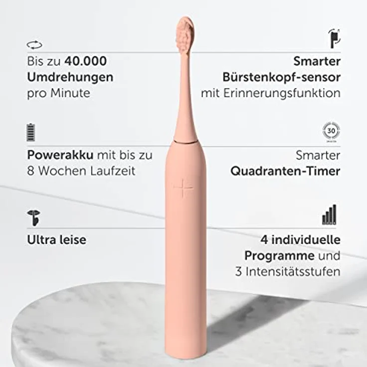 Wondersmile Schallzahnbürste PRO - Elektrische Zahnbürste mit 4 Putzprogrammen - Ultraschallzahnbürste mit smarten Bürstenkopf (1er Set, Atomic Rose) – Bild 2