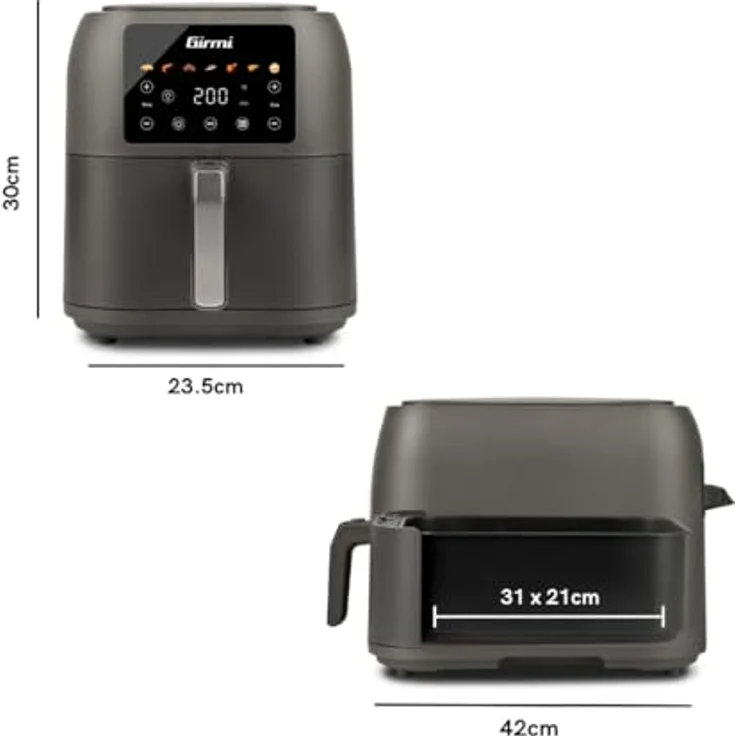 Girmi FG92 "Ecofrit Deep" Heißluftfritteuse, XXL Kapazität 8 Liter, 1700 W, BPA/PFOA-frei, Antihaftbehälter, Digitaldisplay mit 7 Programmen, Sicherheitstaste, Rezeptbuch inklusive – Bild 3