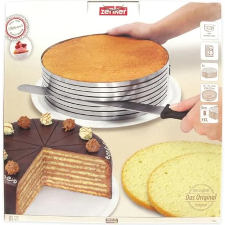 Zenker Tortenboden-Schneidhilfe Patisserie für Ø 26 und Ø 28 cm, Kuchen-Schneidhilfe für gleichmäßge Tortenböden, stabiler Edelstahlring (Farbe: Silber) - spülmaschinengeeignet, Menge: 1 Stück – Bild 6