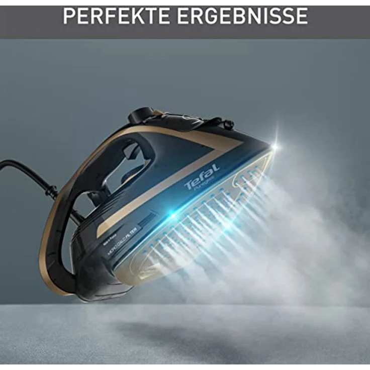 Tefal FV8064 Puregliss Dampfbügeleisen | 3000 Watt | 280 g/Min. Dampfstoß | 0-50 g/Min. variabler Dampf | Vertikaldampf | Durilium AirGlide Autoclean Bügelsohle | Micro-Calc-Filter | Schwarz/Gold – Bild 3