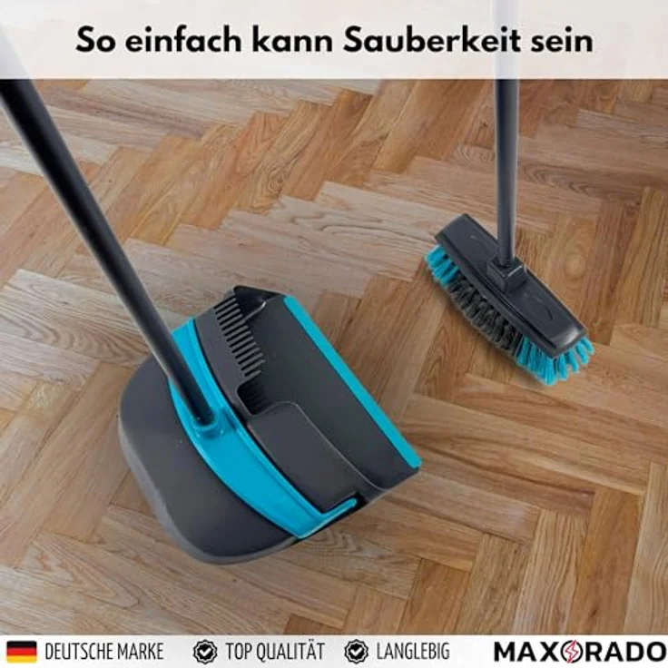 Maxorado Kehrgarnitur Handfeger und Kehrblech Set, 93 cm langer Stiel mit Gummilippe und drehbarem Kehrblech – Bild 4