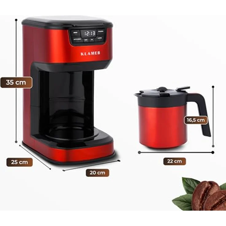 KLAMER Filterkaffeemaschine mit Thermoskanne, 1,25L für bis zu 10 Tassen, Startzeitvorwahl & Tropf-Stopp, 1000 Watt, Edelstahl – Bild 7