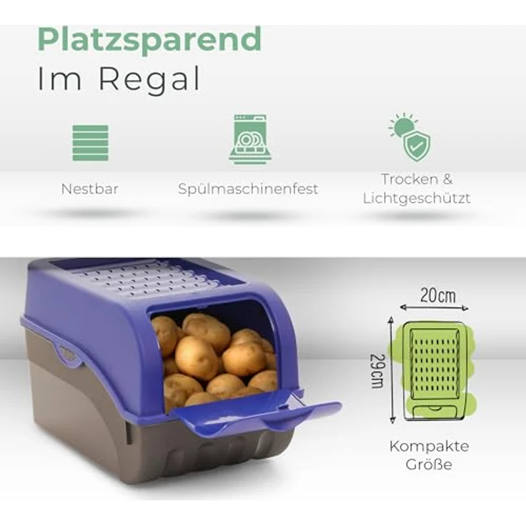 Novaliv Gemüsebox-Set Marineblau, stapelbare Kartoffelboxen 3,5L + 5L + 9L mit Luftzirkulation für optimale Gemüsehaltung – Bild 3