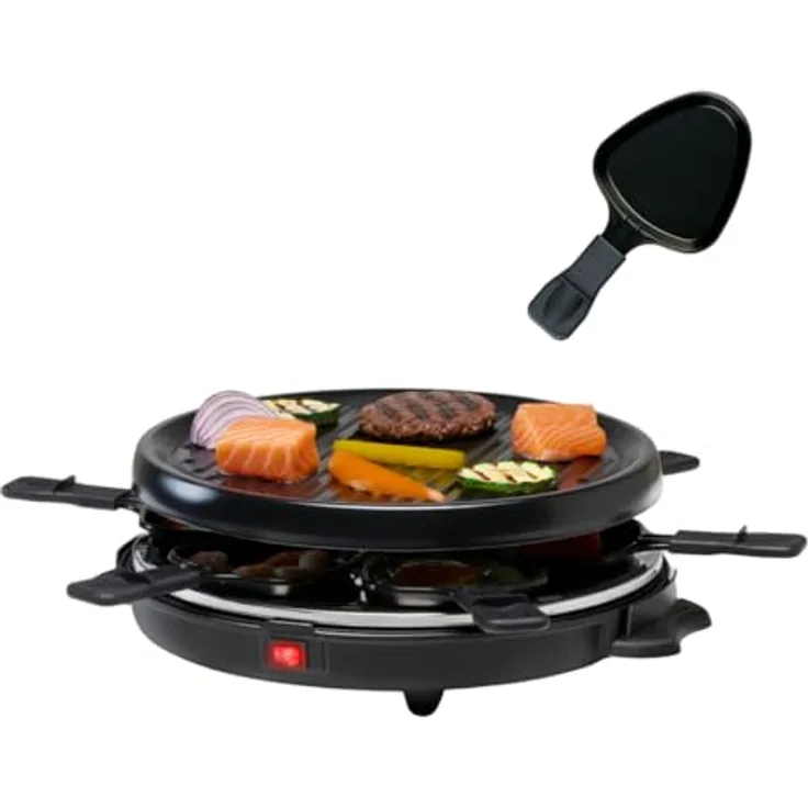 Alpina Raclette Grill 800W, mit abnehmbarer Grillplatte für geselliges Kochen
