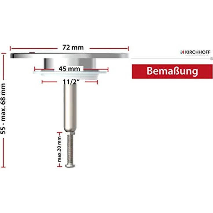KIRCHHOFF 988453155 Abfluss-Stöpsel für handelsübliche Badewanne, 1½“ Badewannen Stöpsel, Abflussgarnitur, Badewannenstöpsel universal, Chrom – Bild 5