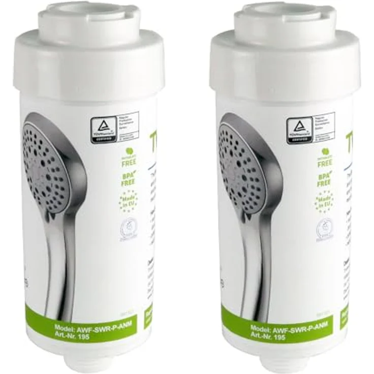 TWaLa 2x Duschfilter AWF-SWR-P, Wasserfilter gegen Kalk und Chlor, schnell montierbar, weiß – Bild 1