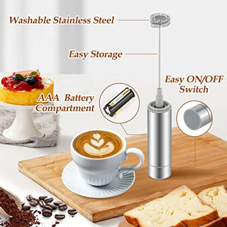 MOSUO Milchaufschäumer Stab, elektrischer Handheld Milchschäumer mit 17000-19000 U/min, für Latte, Matcha-Tee und Cappuccino, batteriebetrieben – Bild 5