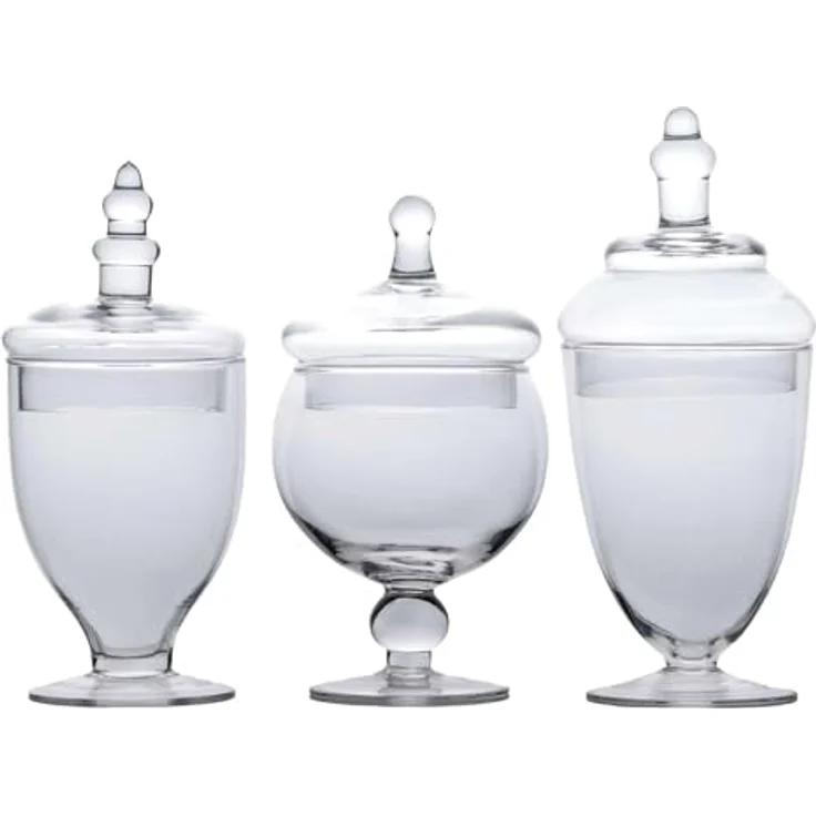 Intirilife 3er Set Süßigkeiten Glas im viktorianischen Stil - Vintage Bonbon Keks Glas Vorratsglas mit Deckel - 25 x 11.5 / 22.5 x 10.1 / 21 x 12 cm – Bild 1