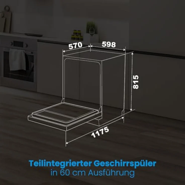 Bomann GSPE 7423 TI, teilintegrierter Geschirrspüler 60cm mit 6 Programmen, sehr leise, automatische Türöffnung, Aquastop, 14 Maßgedecke, Edelstahl-Innenbehälter – Bild 2