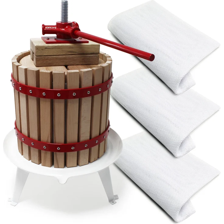 Wiltec 30L Obstpresse aus Buchenholz Saftpresse mit 3 passenden Presstüchern Weinpresse aus Holz in rot - Ideal zum Wein und Apfelsaft selber machen – Bild 1
