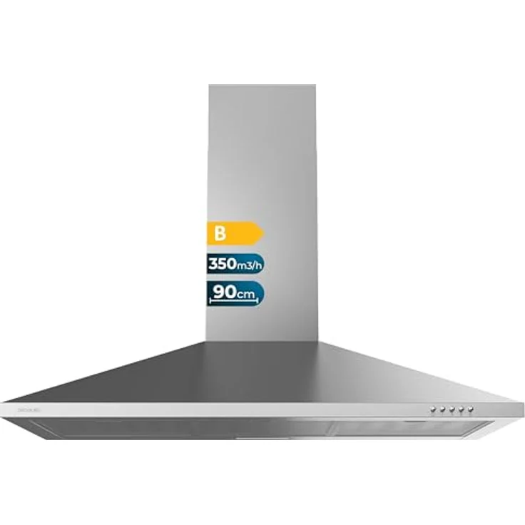 Cecotec Bolero Flux PM 903500 Dunstabzugshaube, 90 cm, Edelstahl, 350 m³/h Saugleistung, mechanische Steuerung, 3 Leistungsstufen, LED-Beleuchtung, Kohlefilter – Bild 1